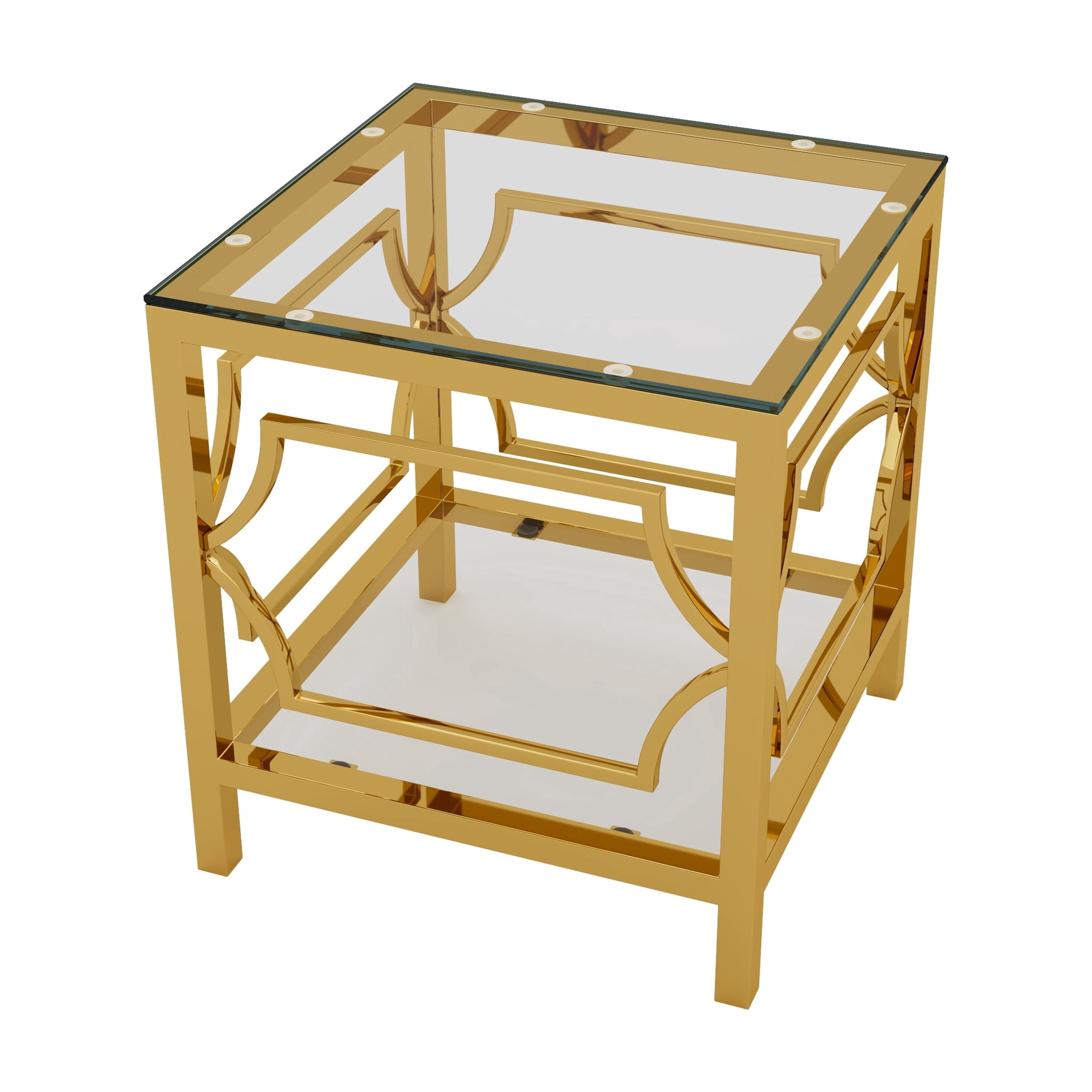 19.7" Round Side Table with Tempered Glass Top, 2-Tier Storage Shelf Modern Small End Table with Metal Frame, Sofa Side Accent Table