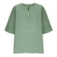 thumbnail image 6 of Lumosvexa Women Short Shirt Tops Womens Linen Plain T-Shirt V-neck Cotton T Shirt Green Size 2XL, 6 of 9