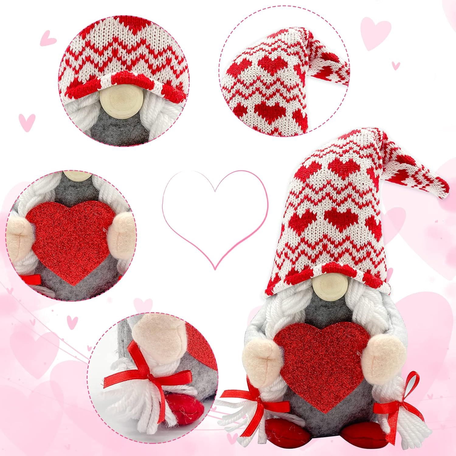 Valentines Day Lighted Gnomes for Home Décor 2PCS Table Red Cupid Gnome Decorations Swedish Plush Elf Scandinavian Tomte Elf Ornaments Sweet Gifts Him Her