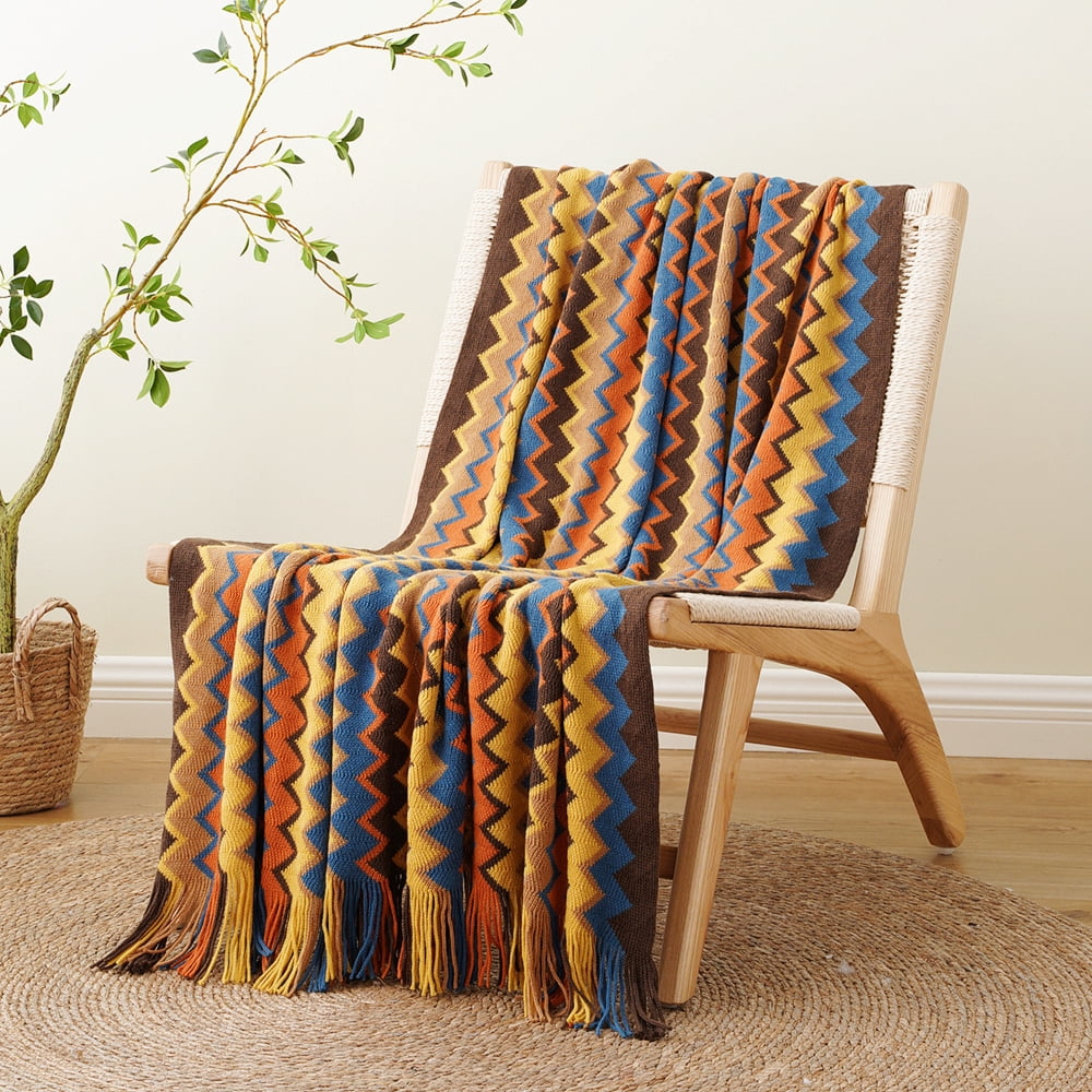 Battilo Boho Throw Blanket,Fall Decorative Knit Throws,Afghans Blanket for Bed Sofa,50"x80"