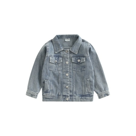 

Little Baby Boys Girls Denim Jacket Long Sleeve Back Embroidery Rainbow Front Button Lapel Coat Toddlers Autumn Jean Outerwear