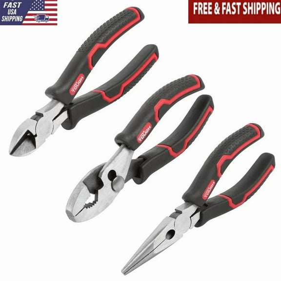 3-Piece Pliers Set Durable Steel Ergonomic Grip Slip Joint Cutting Tools Home