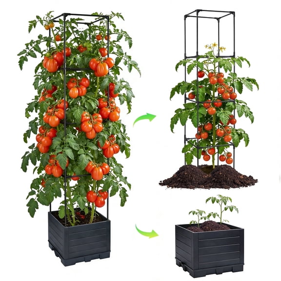 ROMUCHE 56” Tomato Planter with Trellis, Raised Garden Bed Planter Box with Trellis, Square Self Watering Tomato Cage for Climbing Plants Vegetables Vine Flowers Outdoor & Indoor