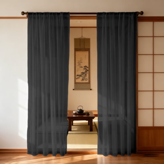 Eespoir Solid Color Sheer Curtains, Lightweight Window Treatment, Rod Pocket Style, Translucent Curtain Panels, Living Room Drapes, Bedroom Window Decor(Black)