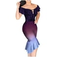thumbnail image 1 of Vestido sexy hasta la rodilla con estampado de manga corta y hombros descubiertos para mujer Fridja  qw890, 1 of 6