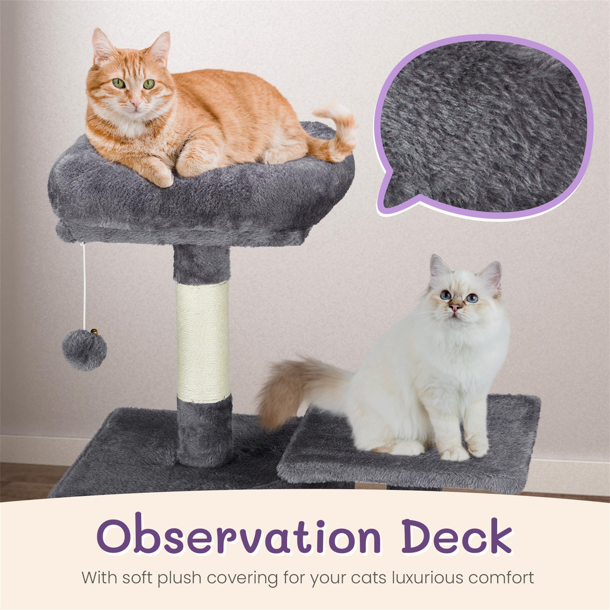 resenkos 47" Cat Tree Tower for Indoor Cats, Large Cozy Cat Condo with Padded Platform Bed, Toy Balls, Scratch Board, Gray