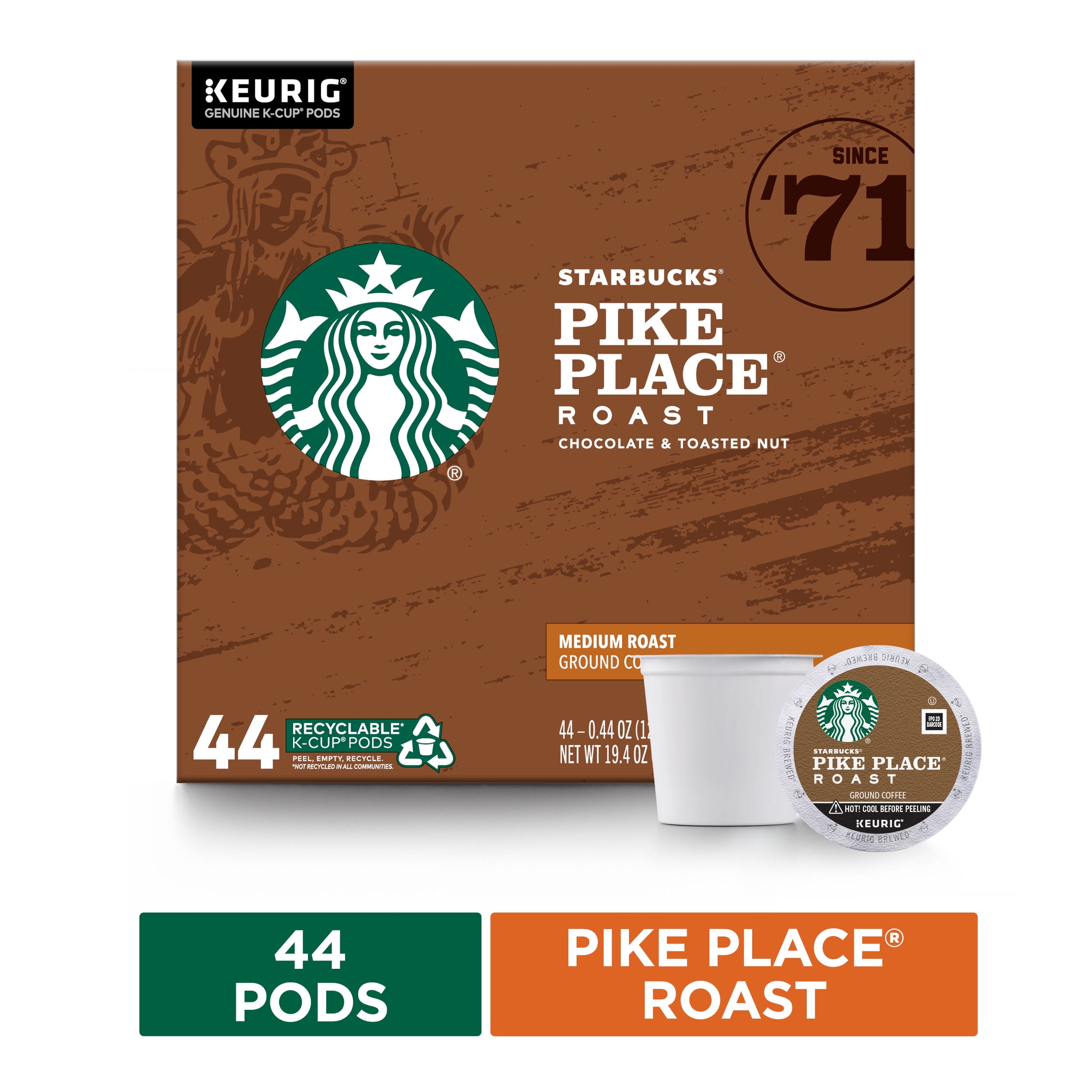 Starbucks Medium Roast K-Cup Coffee Pods — Pike Place Roast for Keurig