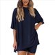 thumbnail image 1 of Conjunto de Dos Piezas para Mujer, Verano 2025, Informal, de Gran Tamaño, con Pantalones Cortos de Motociclista, Azul Oscuro, L, 1 of 8