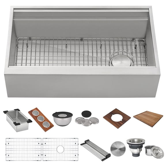 Ruvati 45-inch Workstation Two-Tiered Ledge Kitchen Sink Apron-Front 16 Gauge