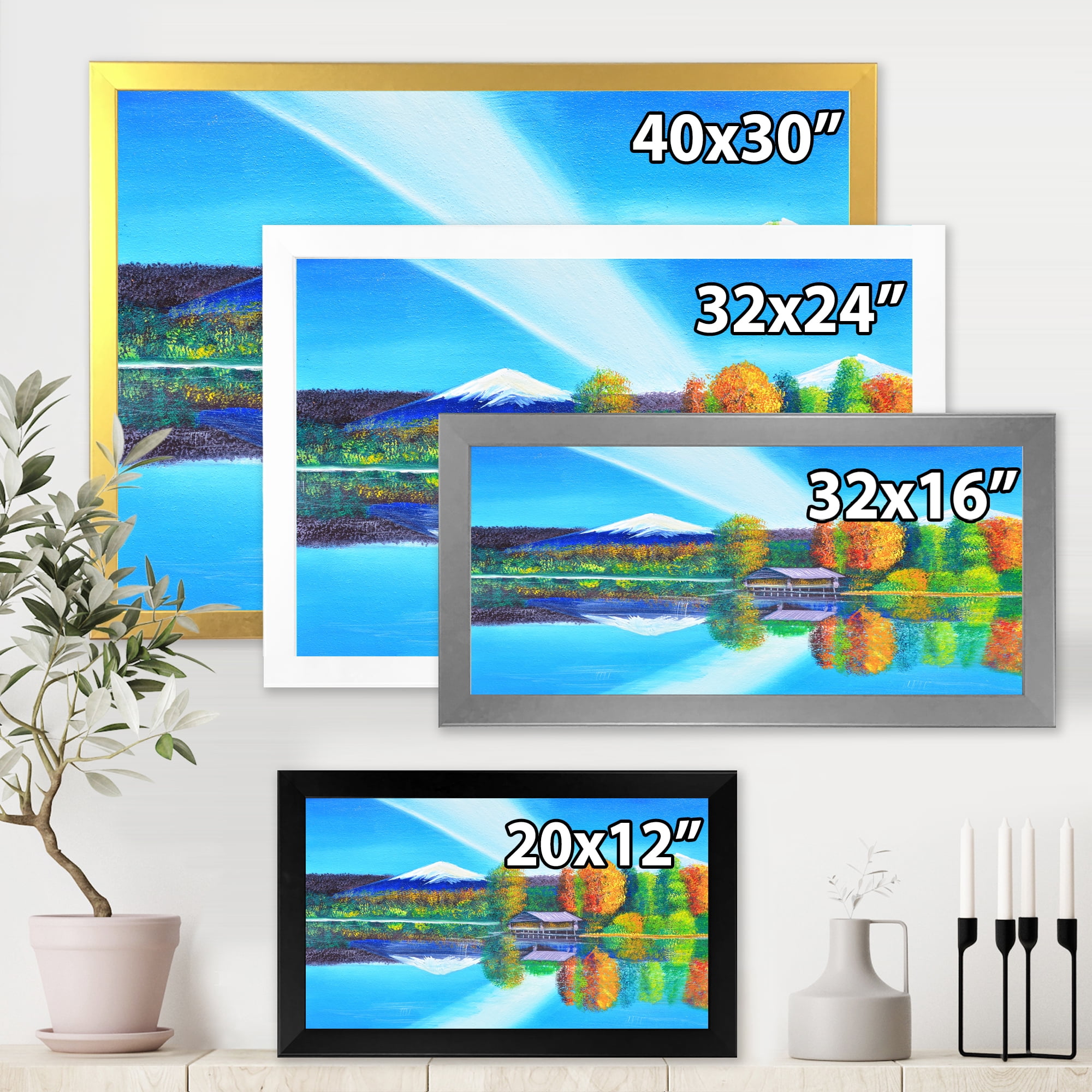 Designart 'Reflection Of Mountain and Sky On The Lake Water' Nautical & Coastal Framed Art Print
