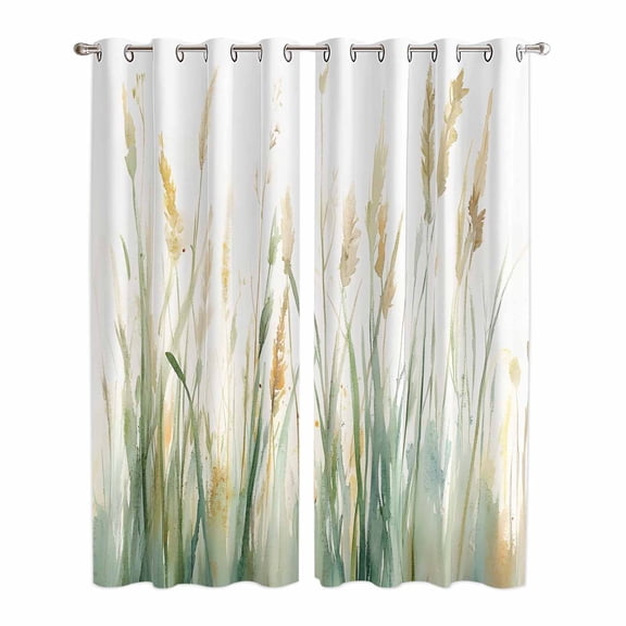 Vintage Green Leaf Kitchen Curtains 84 Inch Length, Spring Country Watercolor Plant Grommet Top Bedroom Living Room Curtains, Light Filtering Cafe Curtain Drapes 2 Panels Set 84''x84''
