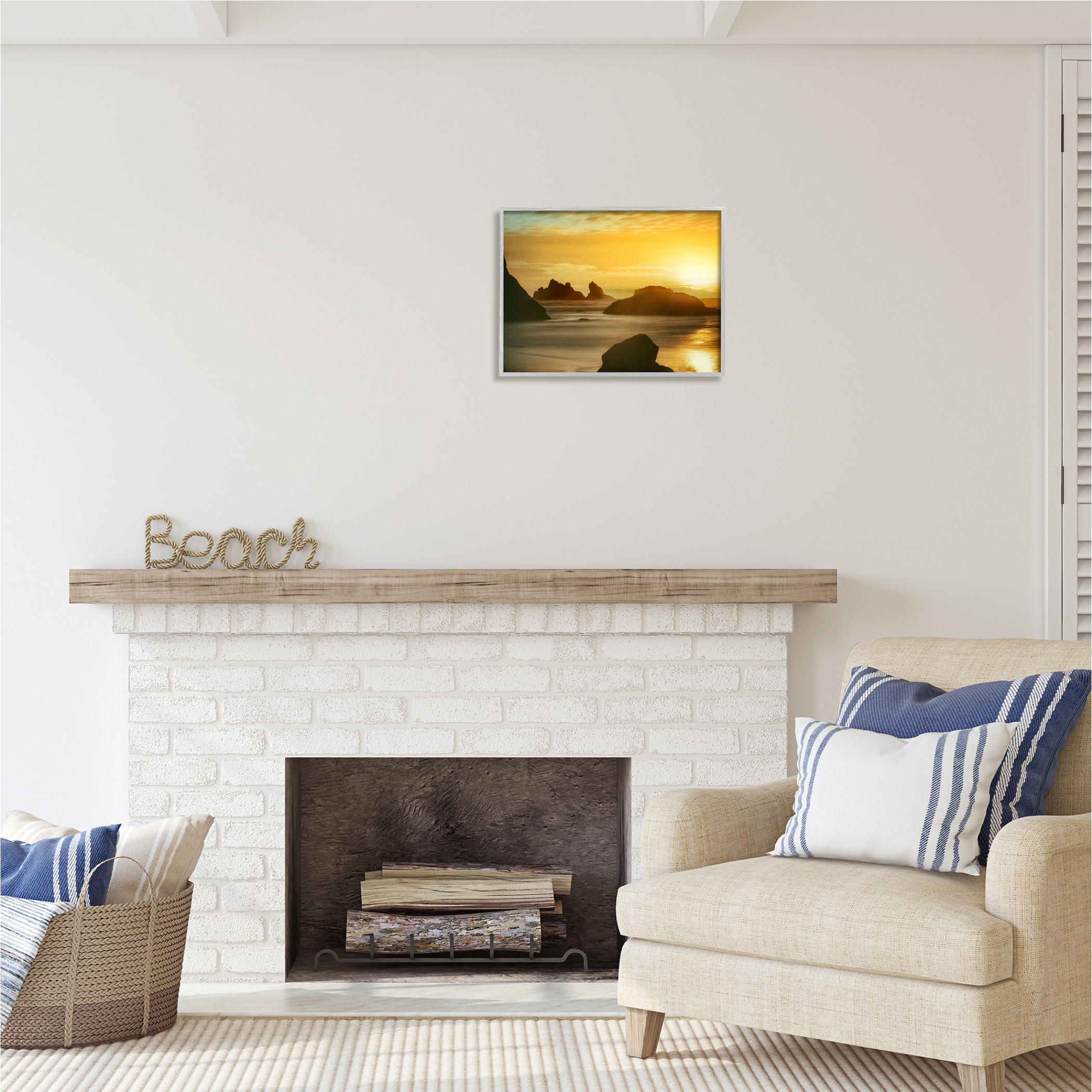 Stupell Industries Sea Stacks at Sunset Nature Photography Gray Framed Art Print Wall Art, 20 x 16