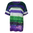 thumbnail image 2 of Daeful Hauts T-Shirt à Blocs de Couleur Rayé T-Shirt Col Rond Mode Manches Courtes Chandail Violet 3TG, 2 of 8