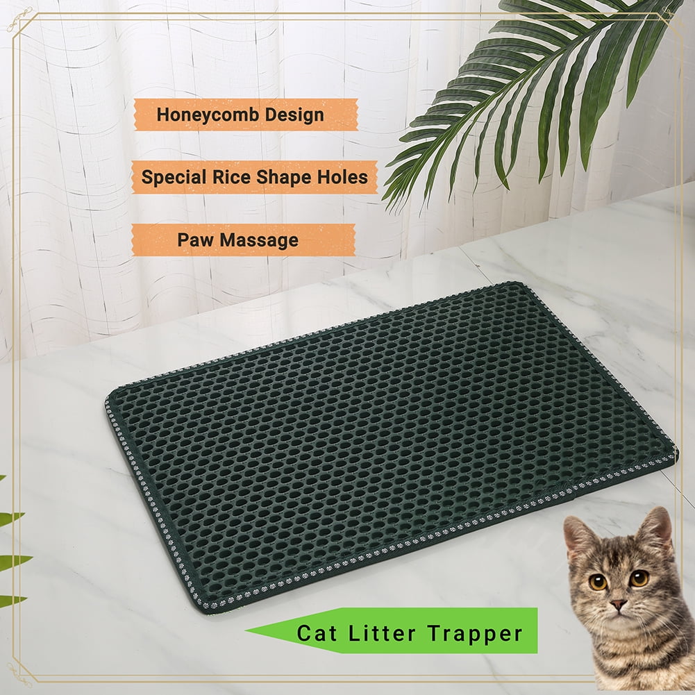 2-Layer Cat Litter Mat Litter Trapper Green Traps Litter from Box, Soft on Kitty Cat Paws Honeycomb Double-Layer, Helps to Waste Less Litter on Floors Size 21" X 14" 2-Layer Cat Litter Mat Litter Trapper Green Traps Litter from Box, Soft on Kitty Cat Paws Honeycomb Double-Layer, Helps to Waste Less Litter on Floors Size 21" X 14"