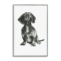 Stupell Industries Dachshund Sitting Drawing Animals & Insects Drawing Gray Framed Art Print Wall Art, 16 x 24