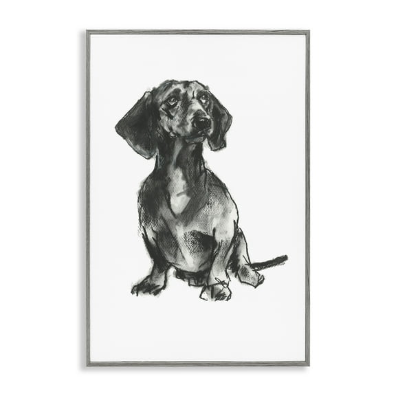 Stupell Industries Dachshund Sitting Drawing Animals & Insects Drawing Gray Framed Art Print Wall Art, 16 x 24