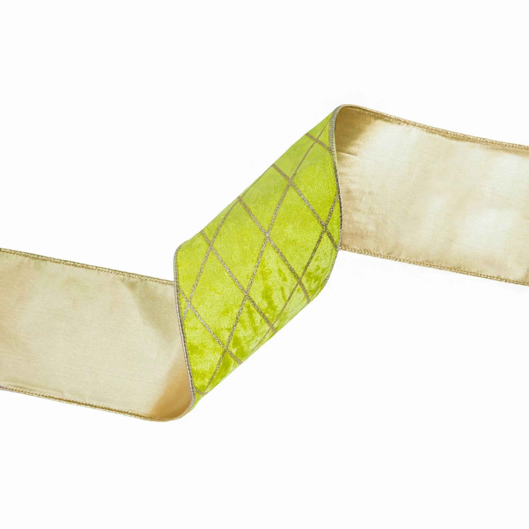 LaRibbons 4" Wired Velvet Ribbon, Lime with Glittered Diamond, 10 Yard Roll