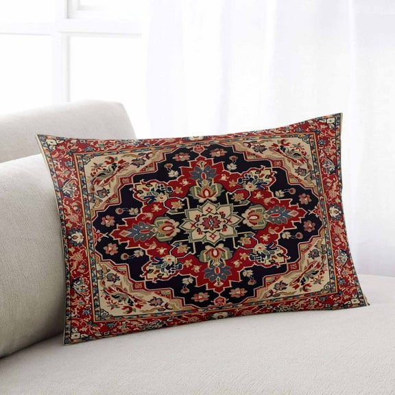 Red Blacboho Throw Pillow Cover Case, Couch Sofa Bed Pillowcase, Soft Decorative Lumbar Pillow Protector, Vintage Tribal Ethnic Abstract Farmhouse 16x24Inch Reversible Pillow Shams with Zipper