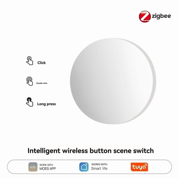 Tuya ZigBee Button Smart Scene Switch Wireless Scene Button Controller Remote Control Work with Smart Life App Scenarios,1 * Smart Knob Switch,White