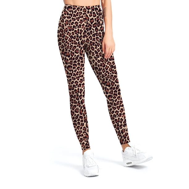 Leggings con estampado de cintura alta para mujer: pantalones con estampado de control de abdomen suave y mantecoso para entrenamiento, yoga, leggings de leopardo