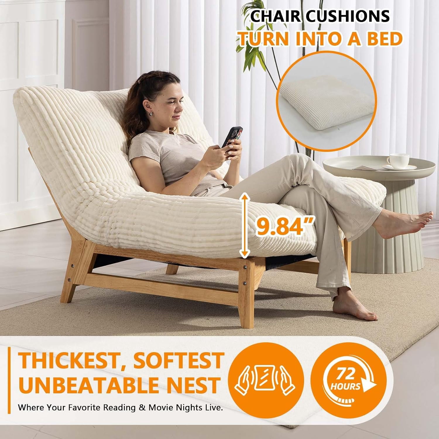 MOONMISS Oversized Cloud Lounge Accent Chair with Wood Frame for Adults,Beige