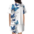 thumbnail image 3 of Bixox Women's Blue Flying Butterflies Printed Pajama Set 2 Piece Lounge Set Top and Shorts Soft Pajamas, Shorts with Pockets, 3 of 7