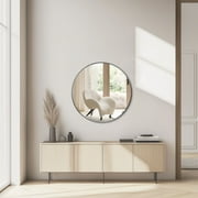 EDX 24 Wall Round Mirror with Crystal Clear Reflection, Convenient Hanging Hooks, and Premium Aluminum Alloy Construction, Black