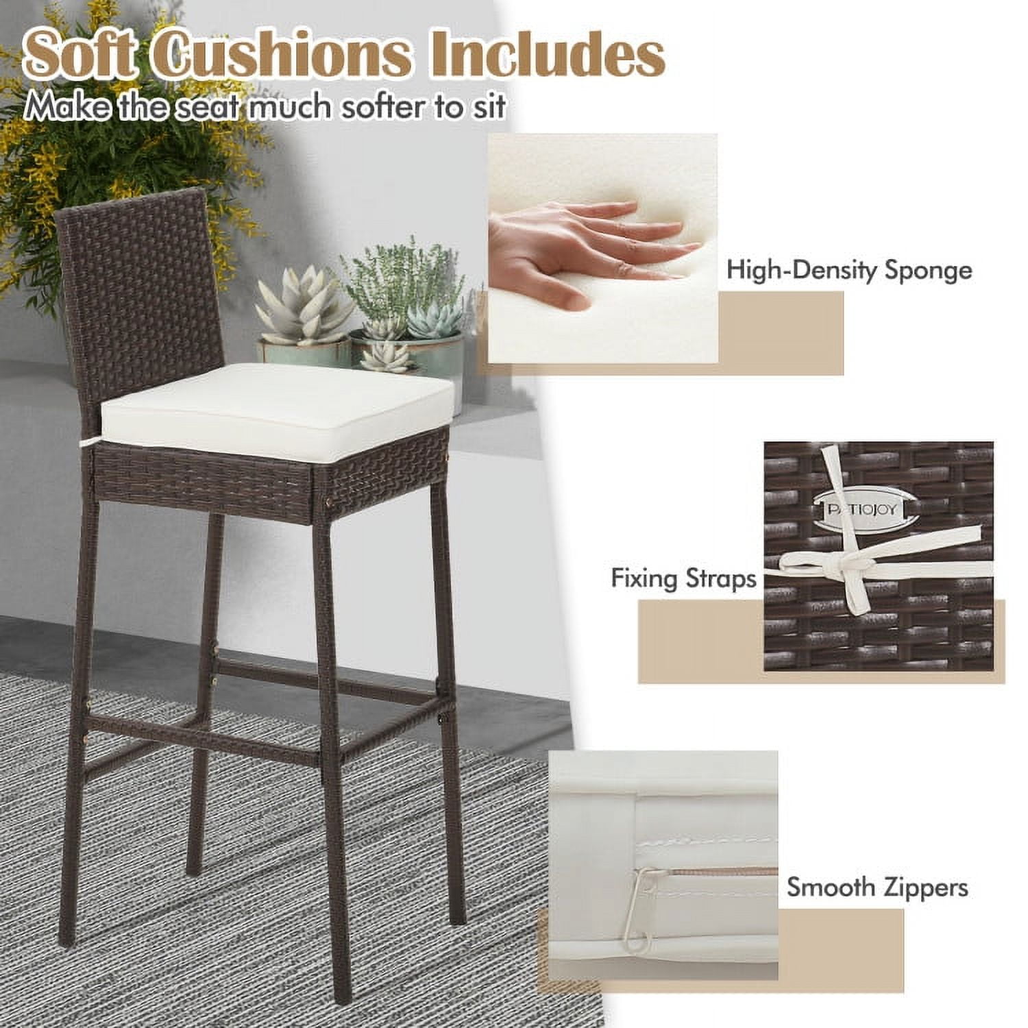 Aimee Lii 4 Pieces Patio Wicker Barstools with Seat Cushion and Footrest, Outdoor Patio Furniture Aimee Lii 4 Pieces Patio Wicker Barstools with Seat Cushion and Footrest, Outdoor Patio Furniture