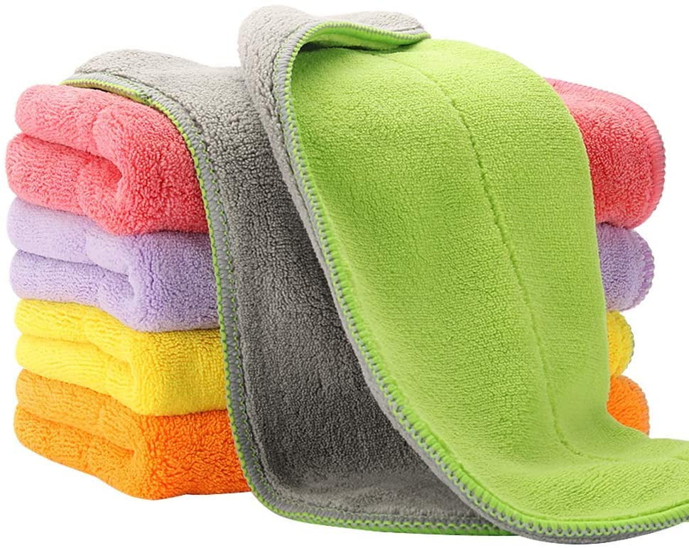 6 GREEN Microfiber Towels Super Soft Plush Cleaning Cloth 16x16" Ultra Absorbent 