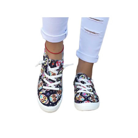 

Difumos Womens Canvas Low Top Sneakers Classic Lace-up Casual Shoes Fashion Platform Comfort Walking Flats Colored Skull 6.5