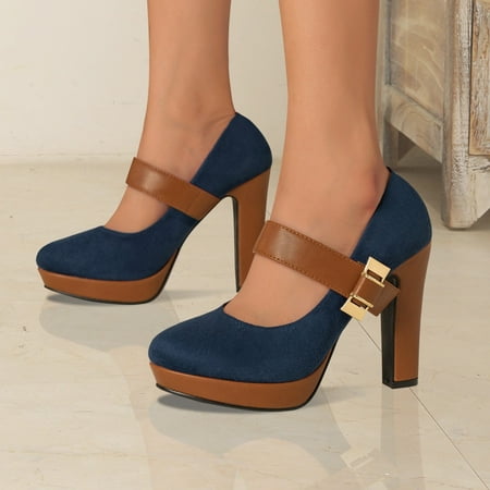 

Women‘s Retro Style Round Toe High Heeled Mary Jane Pumps Buckle Platform Block Heel Shoes Women‘s Footwear
