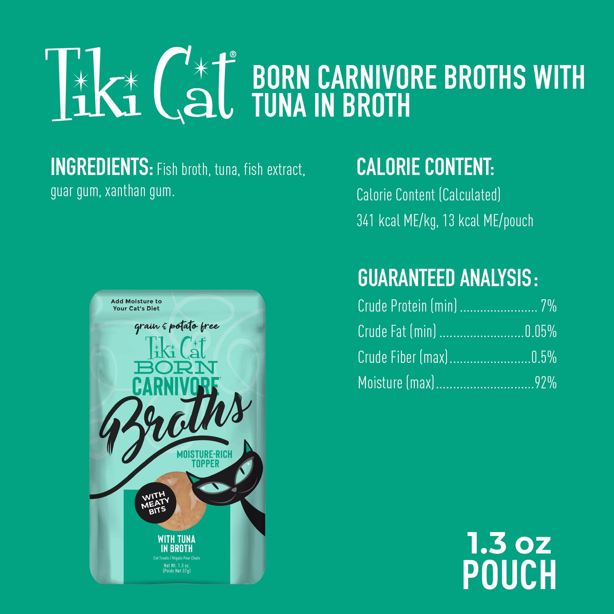 Tiki Cat Savory Broth, Grain Free Lickable Wet Food Treat Flavor Booster with Tuna, 12 Pack