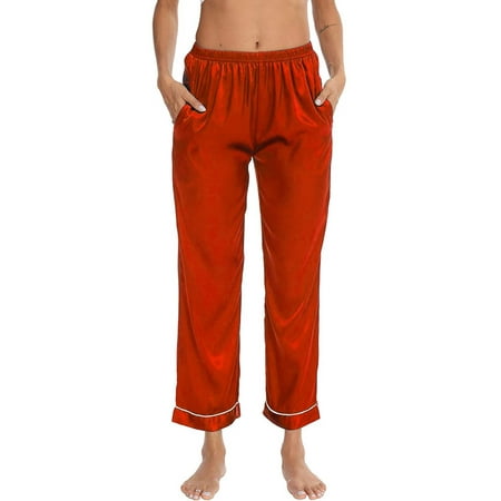 

wendunide pajama set for women Women Sleepwear Long Pants Strap Nightwear Lace Trim Satin Cami Pant Pajama Red XL