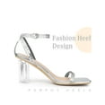 thumbnail image 3 of BLISSFUL STEP Square Toe Rhinestone Strap Clear Heel Block Heels Sandals for Women Silver (Size 6), 3 of 5