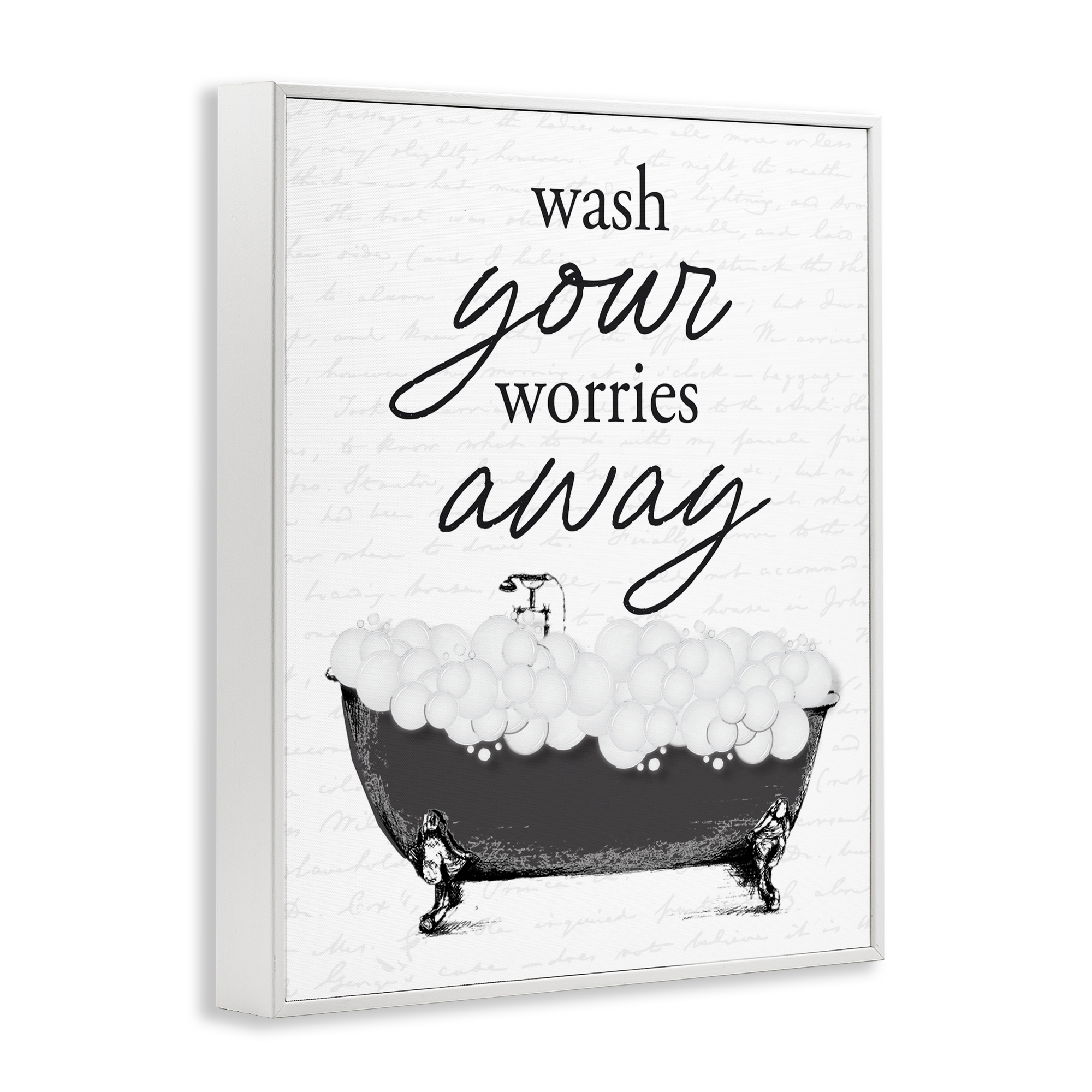 Bubble Bath Wash Worries White Framed Giclee Art, design by Lettered and Lined