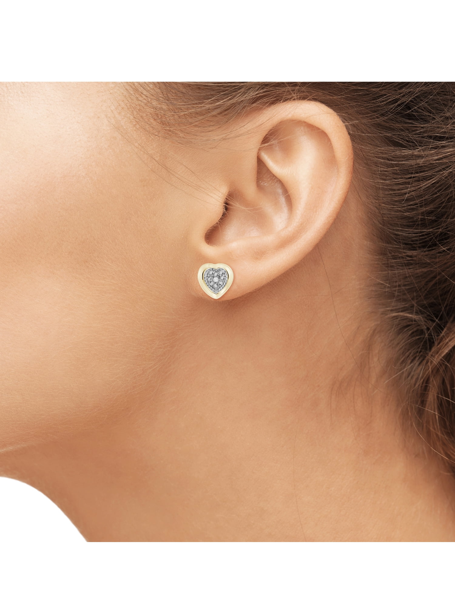 White Diamond Accent 14kt Gold-Plated Heart Stud Earrings