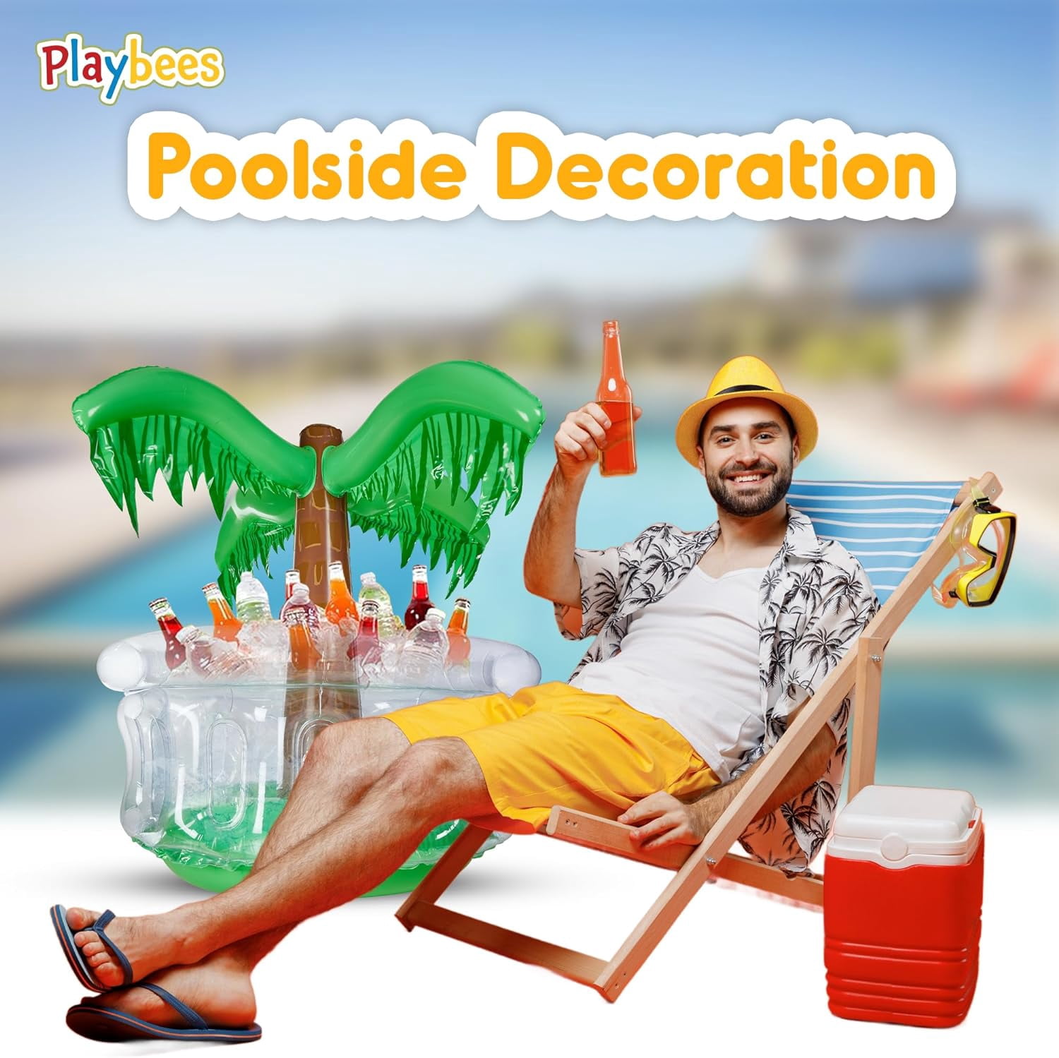 Inflatable Palm Tree Cooler 28" - Blow Up Palm Tree Party Cooler, Luau Hawaiian Tropical Beach Theme, Summer Swimming Pool Party Decorations - Outdoor Party Supplies - Kids Adults Birthday