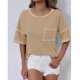 thumbnail image 3 of Camisetas Casuales de Mujer Nueva Camiseta de Manga Corta de Cuello U de Color Sólido de Verano, Poliéster, 3 of 7
