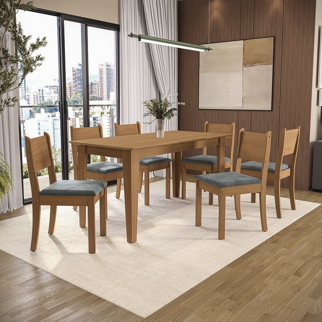 Juego Comedor Kappesberg 1.6m con 6 Sillas Cora Canela/Gris