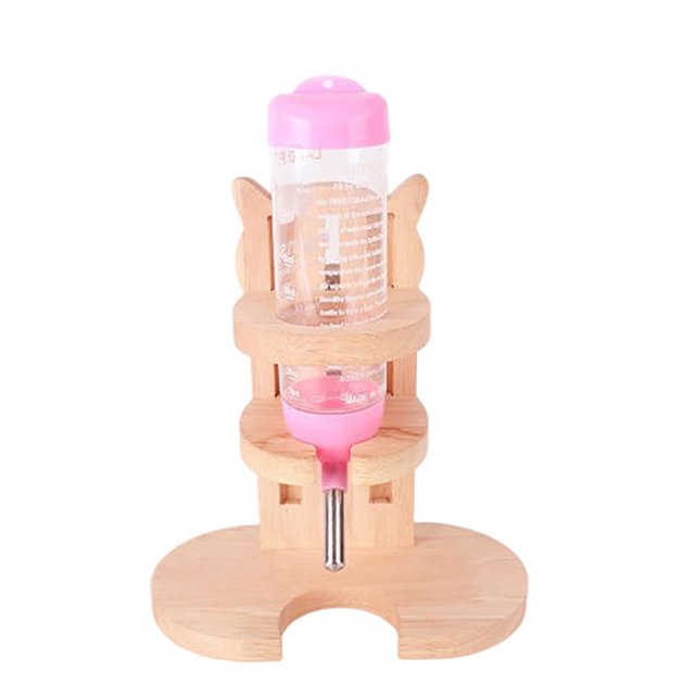 Botella De Agua Para Hámster Con Soporte De Madera Soporte Ajustable Para Dispensador De Agua Para Hámster Bebedero Para Pezones De Conejillo De Indias Con Base Moyic HA037573-00