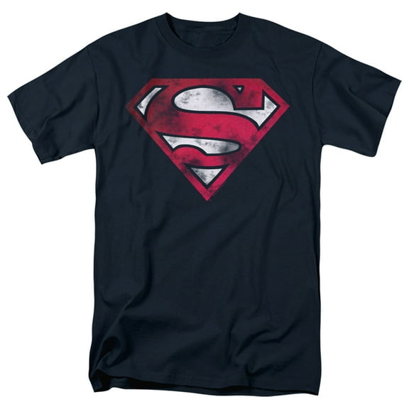 Superman War Torn Shield Unisex Adult T Shirt, Navy, Small