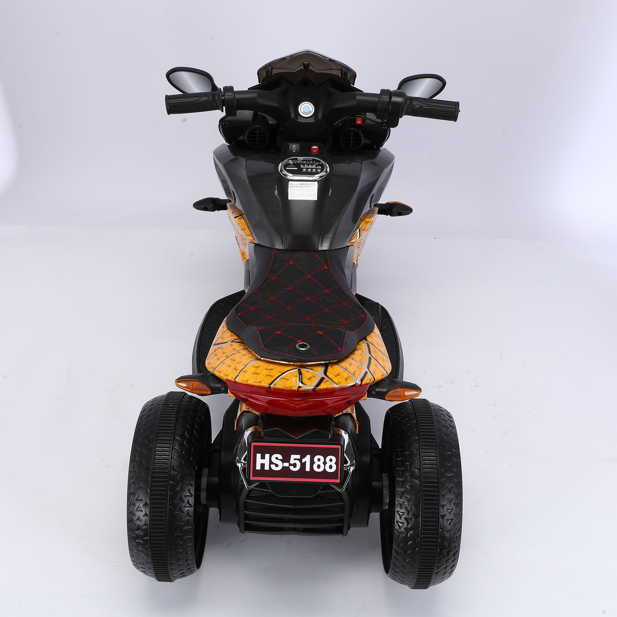 HNH Kids Motorcycle for 3-6 Year old, 3-Wheels Ride On Motorcycle, 12V Battery Powered Motorbike with PU Seat Training Wheels/Manual Throttle/Lighting Wheels/Wireless,Red