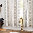 thumbnail image 3 of Boho Kitchen Curtains Linen Tier Curtains Bohemian Cafe Drapes Striped Mudcloth Farmhouse Light Filtering Rod Pocket Panels Black on Beige, 3 of 4