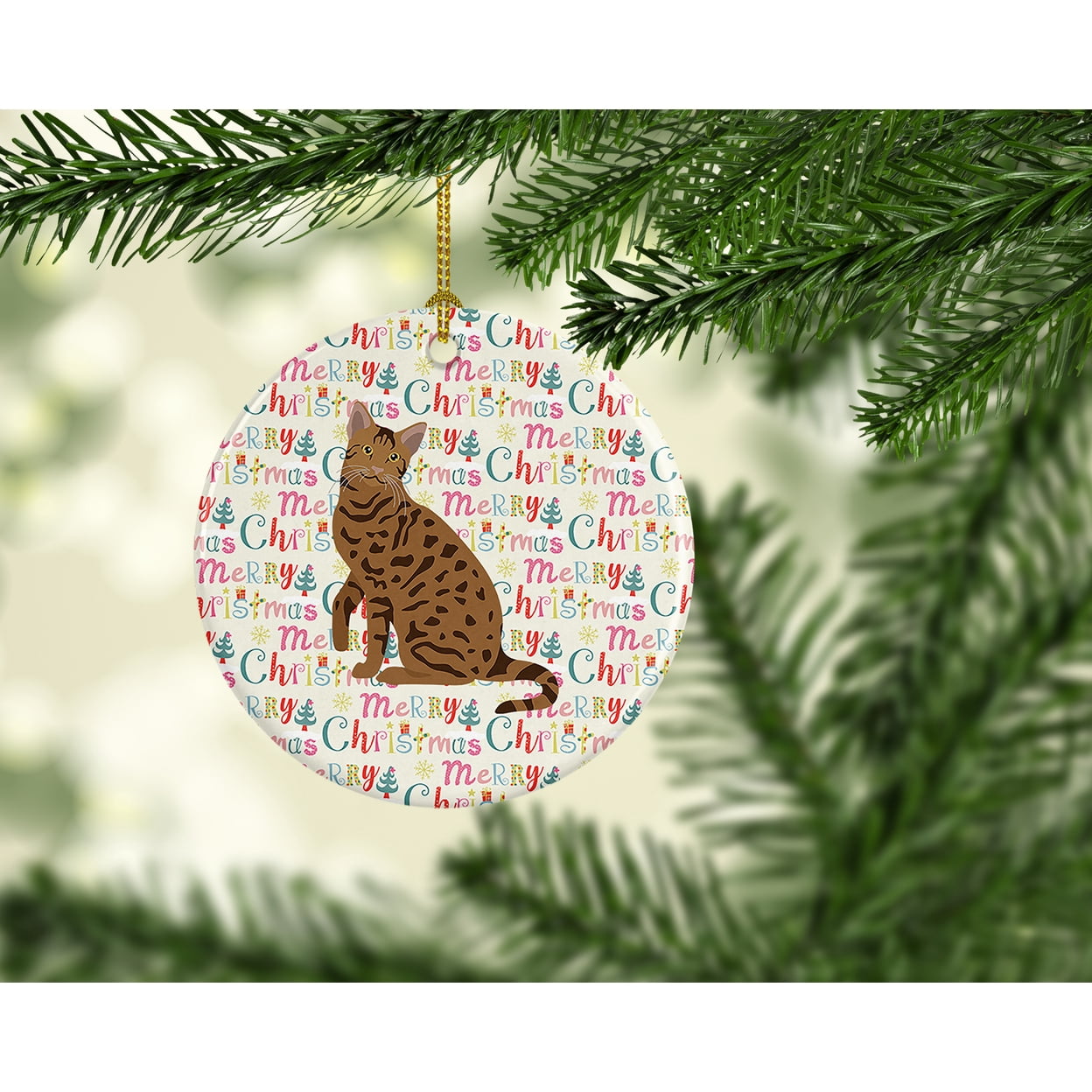 Ocicat #2 Cat Christmas Ceramic Ornament 2.8 in x 2.8 in