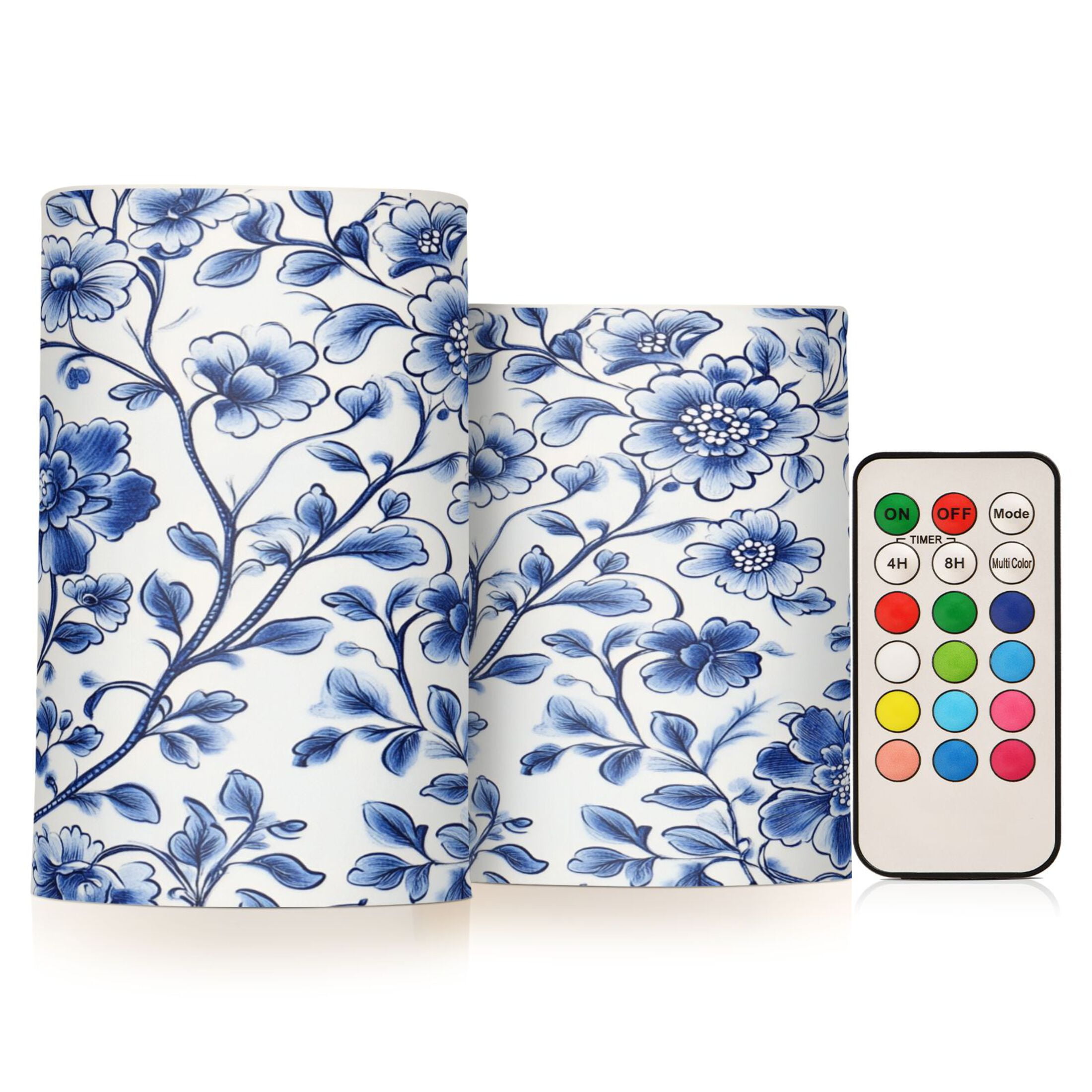 Flower Pattern Set of 2 Flameless LED Candles Remote and Timer Indoor Outdoor