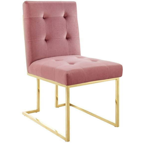 Modway Privy Gold Stainless Steel Performance Velvet Dining Chair in Gold Dusty Rose