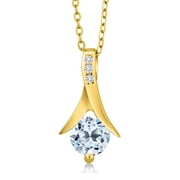 Gem Stone King 1.05 Ct Sky Blue Topaz E-F Lab Grown Diamond 18K Yellow Gold Plated Silver Pendant with Chain