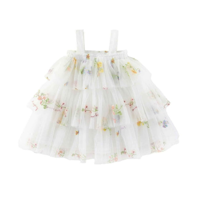 Robes Fille Robe en Tulle à Volants Robes d'Été Filles Robe d'Anniversaire Vêtements Fille Tout-Petit 3-4 Ans Mode Filles
