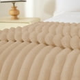 thumbnail image 2 of QISIWOLE Thicked Fleece Throw Blanket for Couch - Soft & Warm Fluffy Cream White Blanket, Decorative and Giftable Striped Blankets for Women, Men, 50"x60", Khaki, 2 of 9
