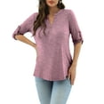 thumbnail image 5 of VERABENDI Women's Plus Size Tops 3/4 Sleeve Shirts Dressy Casual Metal Buckle V-Neck Tunic Blouses,M-4XL, 5 of 11